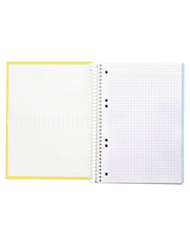 Cuaderno espiral liderpapel a5 micro crafty tapa forrada 120h 90 gr cuadro 5mm 5 bandas6 taladros color amarillo