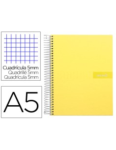 Cuaderno espiral liderpapel a5 micro crafty tapa forrada 120h 90 gr cuadro 5mm 5 bandas6 taladros color amarillo