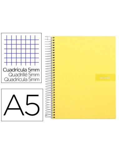 Cuaderno espiral liderpapel a5 micro crafty tapa forrada 120h 90 gr cuadro 5mm 5 bandas6 taladros color amarillo