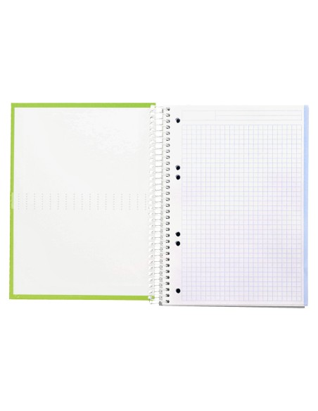 Cuaderno espiral liderpapel a5 micro crafty tapa forrada 120h 90 gr cuadro 5mm 5 bandas6 taladros color verde