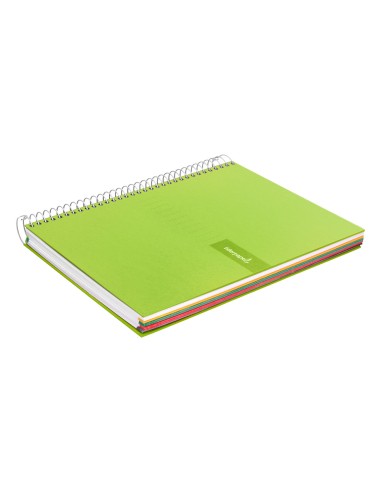 Cuaderno espiral liderpapel a5 micro crafty tapa forrada 120h 90 gr cuadro 5mm 5 bandas6 taladros color verde