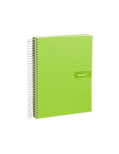 Cuaderno espiral liderpapel a5 micro crafty tapa forrada 120h 90 gr cuadro 5mm 5 bandas6 taladros color verde