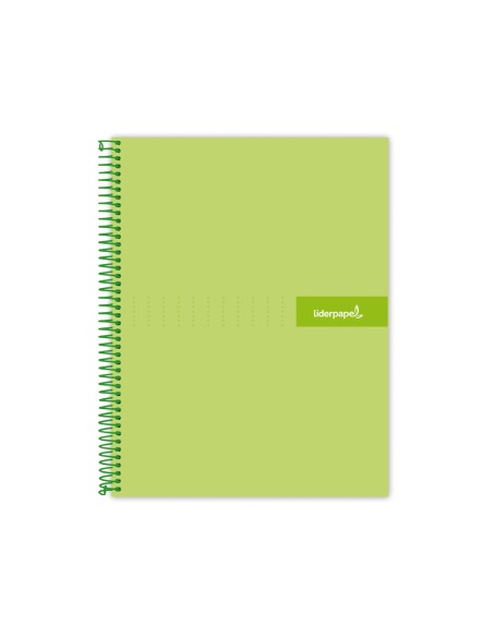 Cuaderno espiral liderpapel a5 micro crafty tapa forrada 120h 90 gr cuadro 5mm 5 bandas6 taladros color verde