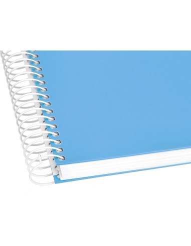 Cuaderno espiral liderpapel a5 micro crafty tapa forrada 120h 90 gr cuadro 5mm 5 bandas6 taladros color celeste