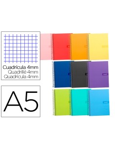 Cuaderno espiral liderpapel a5 crafty tapa forrada 80h 90 gr cuadro 4 mm con margen colores surtidos