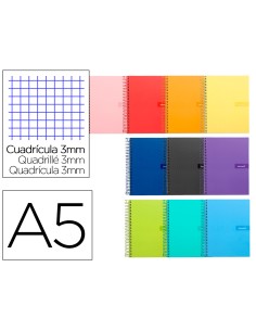 Cuaderno espiral liderpapel a5 crafty tapa forrada 80h 90 gr cuadro 3 mm con margen colores surtidos