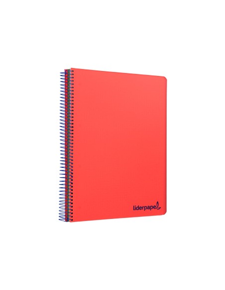Cuaderno espiral liderpapel a5 micro wonder tapa plastico 120h 90g cuadro 5mm 5 bandas 6 taladros color rojo