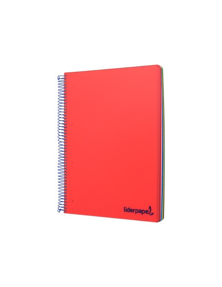 Cuaderno espiral liderpapel a5 micro wonder tapa plastico 120h 90g cuadro 5mm 5 bandas 6 taladros color rojo