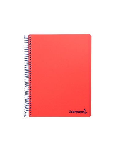 Cuaderno espiral liderpapel a5 micro wonder tapa plastico 120h 90g cuadro 5mm 5 bandas 6 taladros color rojo