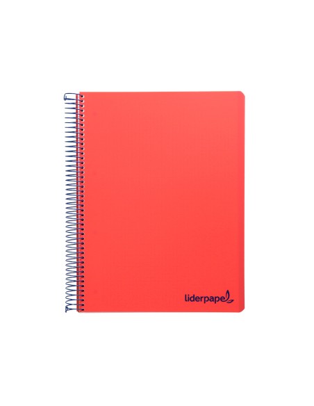 Cuaderno espiral liderpapel a5 micro wonder tapa plastico 120h 90g cuadro 5mm 5 bandas 6 taladros color rojo