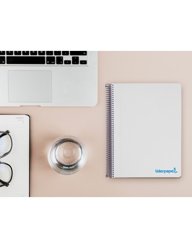 Cuaderno espiral liderpapel a5 micro wonder tapa plastico 120h 90g cuadro 5mm 5 bandas 6 taladros color gris