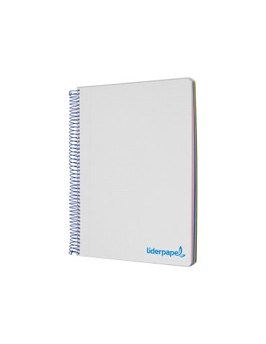 Cuaderno espiral liderpapel a5 micro wonder tapa plastico 120h 90g cuadro 5mm 5 bandas 6 taladros color gris