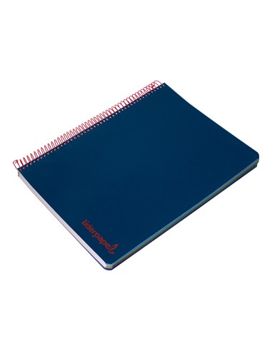 Cuaderno espiral liderpapel a5 micro wonder tapa plastico 120h 90g cuadro 5mm 5 bandas 6 taladros color azul marino