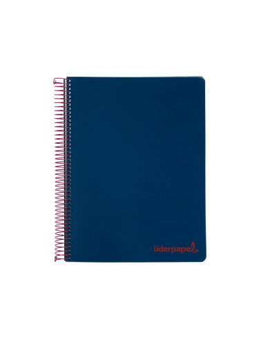 Cuaderno espiral liderpapel a5 micro wonder tapa plastico 120h 90g cuadro 5mm 5 bandas 6 taladros color azul marino