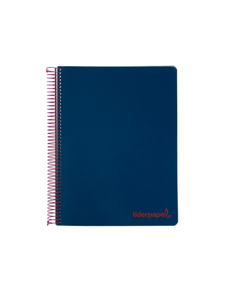 Cuaderno espiral liderpapel a5 micro wonder tapa plastico 120h 90g cuadro 5mm 5 bandas 6 taladros color azul marino