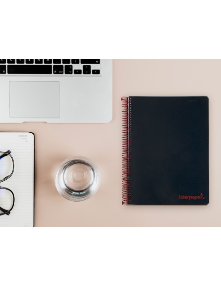 Cuaderno espiral liderpapel a5 micro wonder tapa plastico 120h 90g cuadro 5mm 5 bandas 6 taladros color negro
