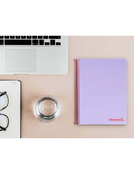 Cuaderno espiral liderpapel a5 micro wonder tapa plastico 120h 90g cuadro 5mm 5 bandas 6 taladros color violeta