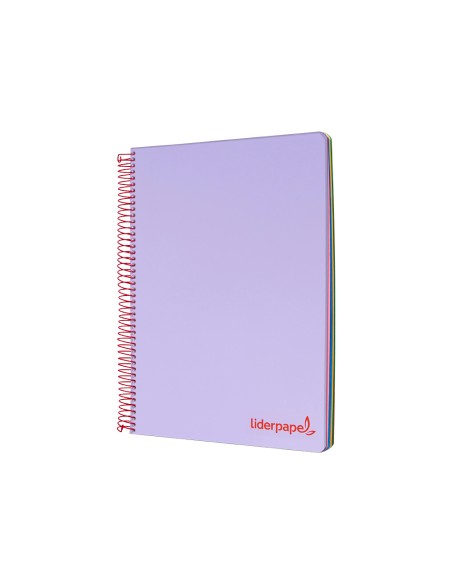 Cuaderno espiral liderpapel a5 micro wonder tapa plastico 120h 90g cuadro 5mm 5 bandas 6 taladros color violeta