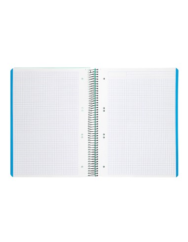 Cuaderno espiral liderpapel a5 micro wonder tapa plastico 120h 90g cuadro 5mm 5 bandas 6 taladros color verde
