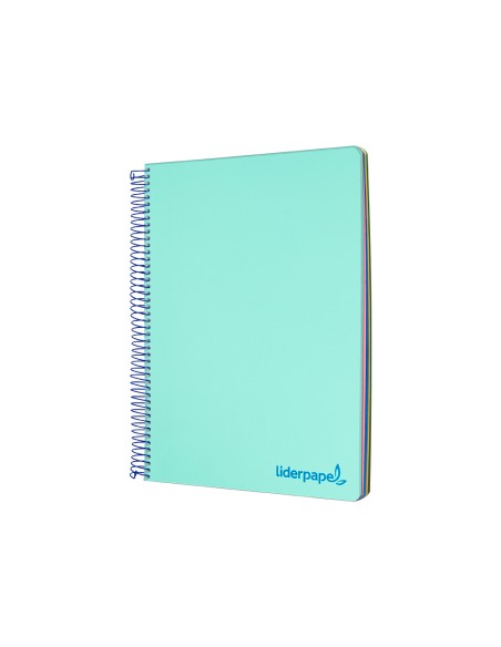 Cuaderno espiral liderpapel a5 micro wonder tapa plastico 120h 90g cuadro 5mm 5 bandas 6 taladros color verde