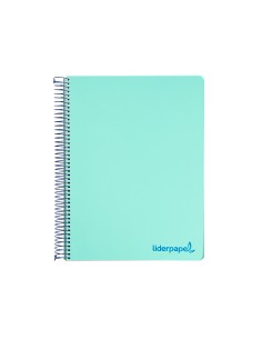 Cuaderno espiral liderpapel a5 micro wonder tapa plastico 120h 90g cuadro 5mm 5 bandas 6 taladros color verde