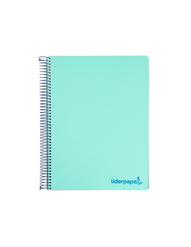 Cuaderno espiral liderpapel a5 micro wonder tapa plastico 120h 90g cuadro 5mm 5 bandas 6 taladros color verde