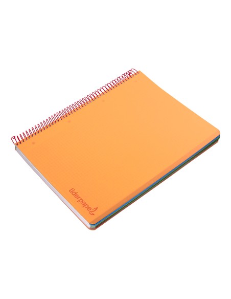 Cuaderno espiral liderpapel a5 micro wonder tapa plastico 120h 90g cuadro 5mm 5 bandas 6 taladros color naranja