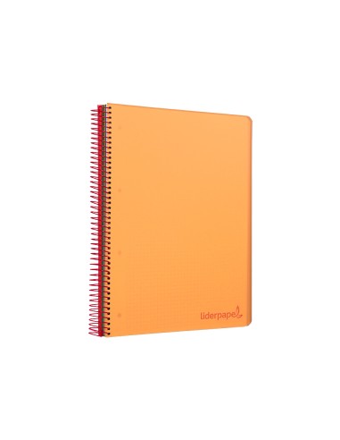 Cuaderno espiral liderpapel a5 micro wonder tapa plastico 120h 90g cuadro 5mm 5 bandas 6 taladros color naranja