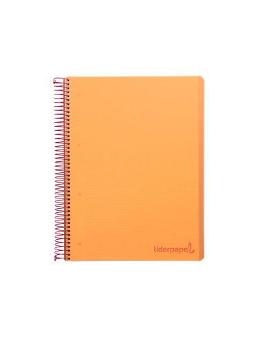Cuaderno espiral liderpapel a5 micro wonder tapa plastico 120h 90g cuadro 5mm 5 bandas 6 taladros color naranja