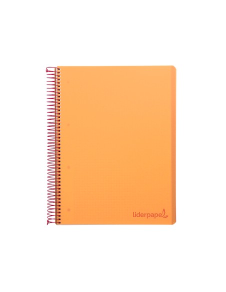 Cuaderno espiral liderpapel a5 micro wonder tapa plastico 120h 90g cuadro 5mm 5 bandas 6 taladros color naranja