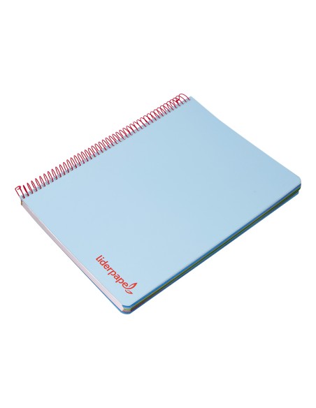 Cuaderno espiral liderpapel a5 micro wonder tapa plastico 120h 90g cuadro 5mm 5 bandas 6 taladros color celeste