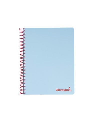 Cuaderno espiral liderpapel a5 micro wonder tapa plastico 120h 90g cuadro 5mm 5 bandas 6 taladros color celeste