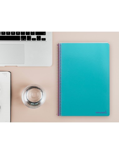 Cuaderno espiral liderpapel folio smart tapa blanda 80h 60gr cuadro 4mm con margen color turquesa