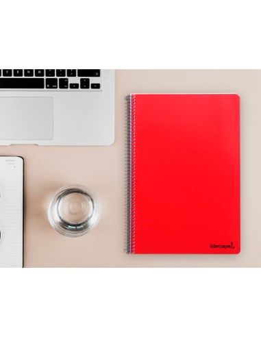 Cuaderno espiral liderpapel folio smart tapa blanda 80h 60gr cuadro 4mm con margen color rojo