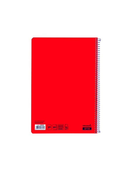 Cuaderno espiral liderpapel folio smart tapa blanda 80h 60gr cuadro 4mm con margen color rojo