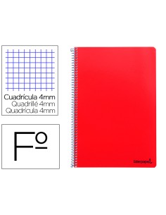 Cuaderno espiral liderpapel folio smart tapa blanda 80h 60gr cuadro 4mm con margen color rojo