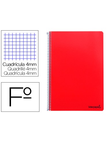 Cuaderno espiral liderpapel folio smart tapa blanda 80h 60gr cuadro 4mm con margen color rojo