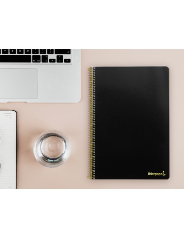 Cuaderno espiral liderpapel folio smart tapa blanda 80h 60gr cuadro 4mm con margen color negro