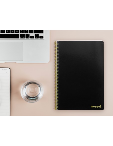 Cuaderno espiral liderpapel folio smart tapa blanda 80h 60gr cuadro 4mm con margen color negro