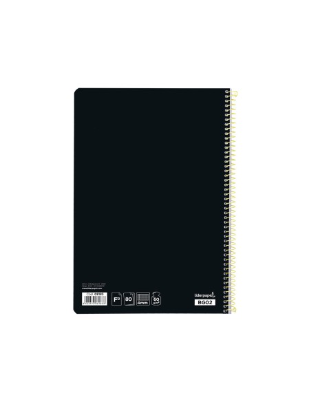 Cuaderno espiral liderpapel folio smart tapa blanda 80h 60gr cuadro 4mm con margen color negro