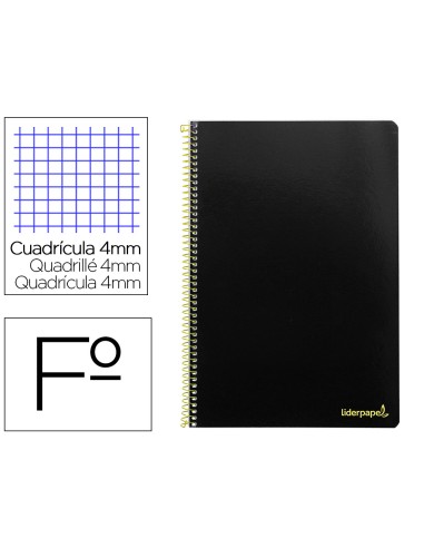 Cuaderno espiral liderpapel folio smart tapa blanda 80h 60gr cuadro 4mm con margen color negro