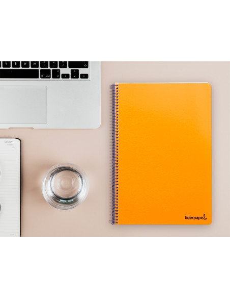 Cuaderno espiral liderpapel folio smart tapa blanda 80h 60gr cuadro 4mm con margen color naranja