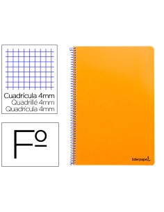 Cuaderno espiral liderpapel folio smart tapa blanda 80h 60gr cuadro 4mm con margen color naranja