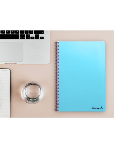 Cuaderno espiral liderpapel folio smart tapa blanda 80h 60gr cuadro 4mm con margen color celeste