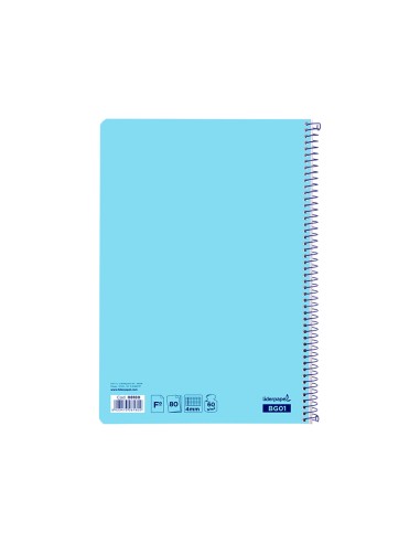 Cuaderno espiral liderpapel folio smart tapa blanda 80h 60gr cuadro 4mm con margen color celeste