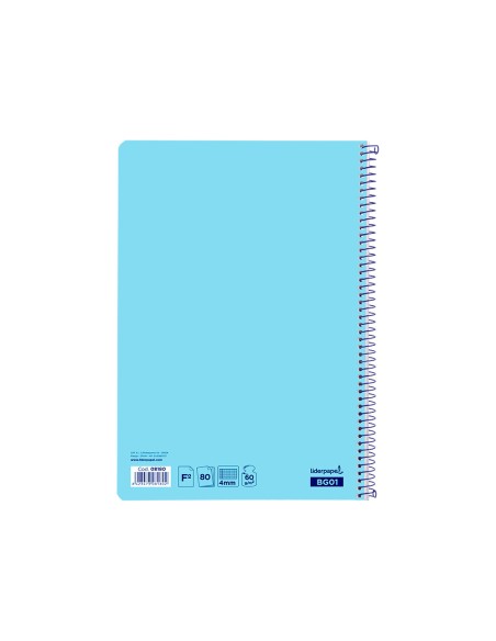 Cuaderno espiral liderpapel folio smart tapa blanda 80h 60gr cuadro 4mm con margen color celeste