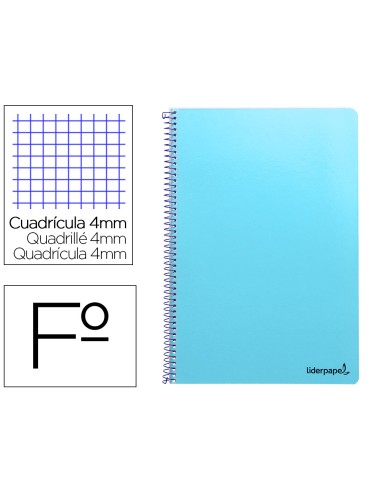 Cuaderno espiral liderpapel folio smart tapa blanda 80h 60gr cuadro 4mm con margen color celeste