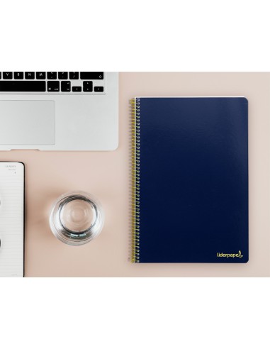 Cuaderno espiral liderpapel folio smart tapa blanda 80h 60gr cuadro 4mm con margen color azul oscuro