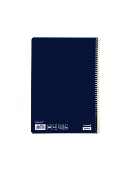 Cuaderno espiral liderpapel folio smart tapa blanda 80h 60gr cuadro 4mm con margen color azul oscuro