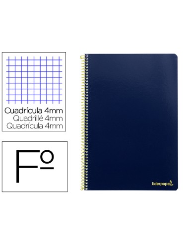 Cuaderno espiral liderpapel folio smart tapa blanda 80h 60gr cuadro 4mm con margen color azul oscuro